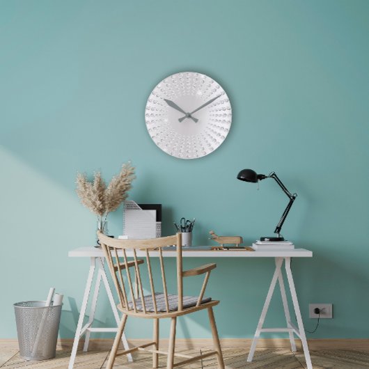 Horloge Ronde Ombre gris argenté Gem Cristal Diamant Blanc