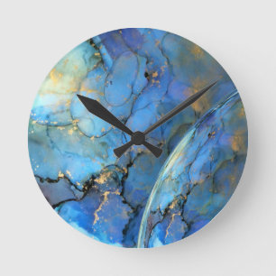 Horloge Ronde or bleu abstrait scifi orb terre