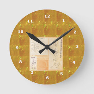 Horloge Ronde Or curatif de REIKI : Or de CRISTAL de signes de