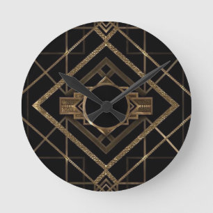 Horloge Ronde or, noir, art déco, métallique, motif, cru