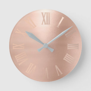 Horloge Ronde Or rose Numers romain métallique minimal de