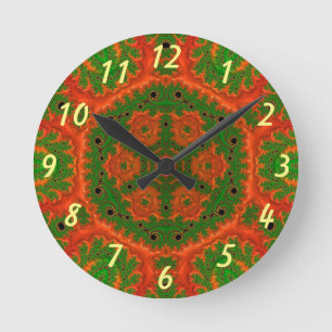 Horloge Ronde Orange and Green Kaleidoscope Wall Clock