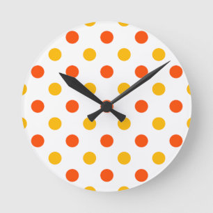 Horloge Ronde Orange et Points Jaunes Blanc