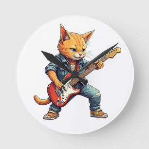 Horloge Ronde Orange jouant de la guitare