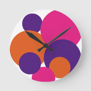 Horloge Ronde Orange, purple et hot pink polka dots round cloc
