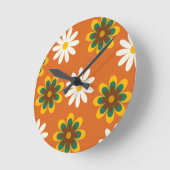 Horloge Ronde Orange Retro les années 70 Fleurs (Angle)
