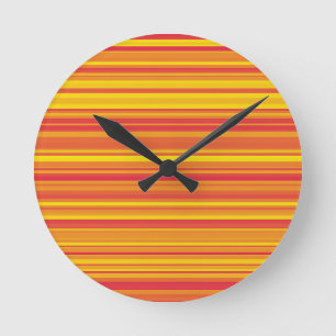 Horloge Ronde Orange rouge jaune rayures