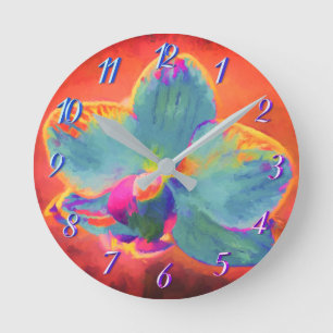 Horloge Ronde Orchid pink blue and purple painting floral clock