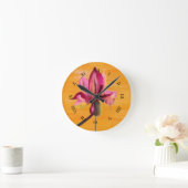 Horloge Ronde Orchidée violette couleur orange pop art fleur (Maison)