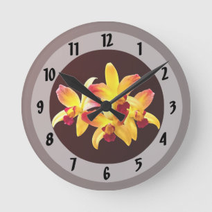 Horloge Ronde Orchidées jaunes et marrons Brassolaeliocattleya
