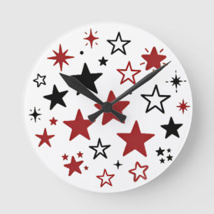 Horloge Ronde Oreiller jeté double face à motif d'étoiles coloré