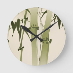 Horloge Ronde Oriental style painting, bamboo branches 2