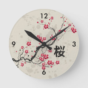Horloge Ronde Oriental Style Sakura Cherry Blossom Art