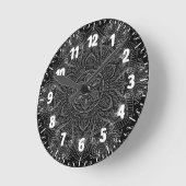 Horloge Ronde Oriental Zen Mandala Noir et blanc (Angle)