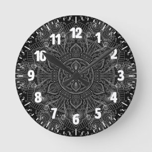Horloge Ronde Oriental Zen Mandala Noir et blanc