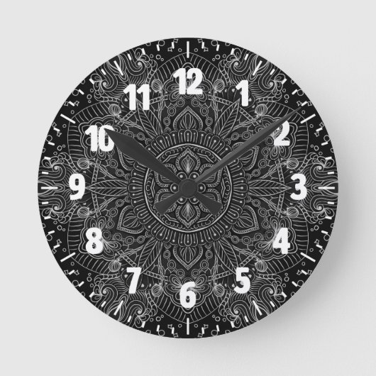 Horloge Ronde Oriental Zen Mandala Noir et blanc (Recto)