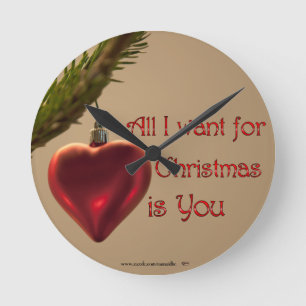 Horloge Ronde Ornement de coeur - tous que je veux pour Noël