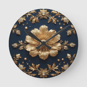 Horloge Ronde Ornement floral doré