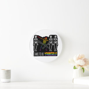 Horloge Ronde Osez Être Vous-Même Halloween Dabbing Squelette