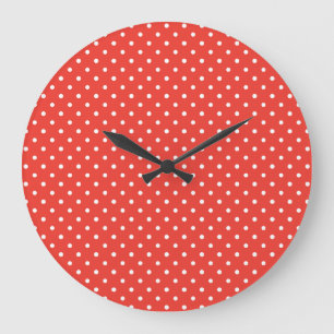Horloge ronde ou Carré, rouge, Pois blancs