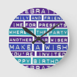Horloge Ronde Où est la fête - Bleu et Blanc