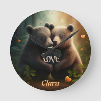 Horloge Ronde Ours amoureux câlins