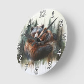 Horloge Ronde Ours aquarelle & arbres Rustique Wilderness (Angle)
