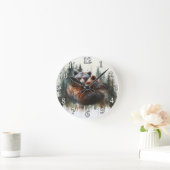 Horloge Ronde Ours aquarelle & arbres Rustique Wilderness (Maison)
