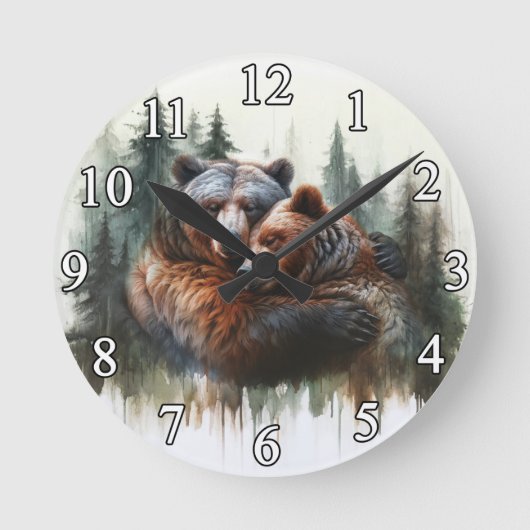 Horloge Ronde Ours aquarelle & arbres Rustique Wilderness (Recto)