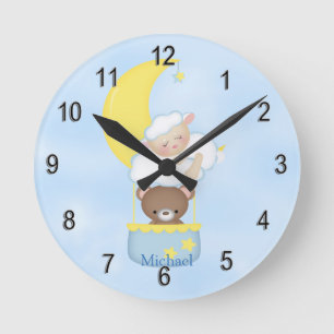 Horloge Ronde Ours de nounours personnalisé d'agneau de bébé