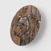 Horloge Ronde Ours en bois rustique (Angle)