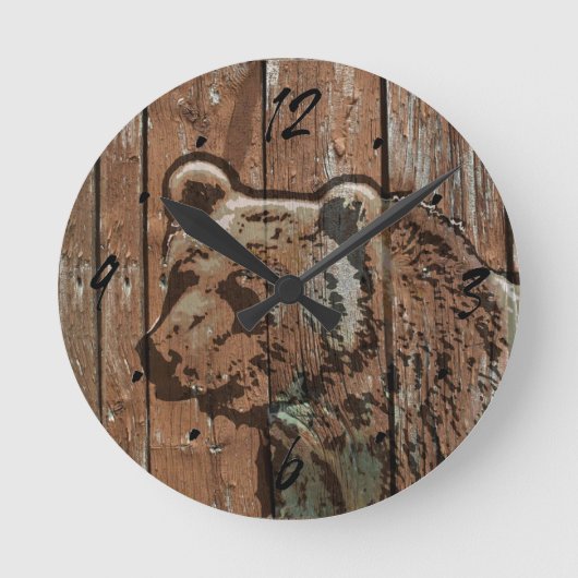 Horloge Ronde Ours en bois rustique (Recto)