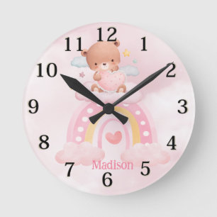 Horloge Ronde Ours Filles Arc-en-Ciel Personnalisés