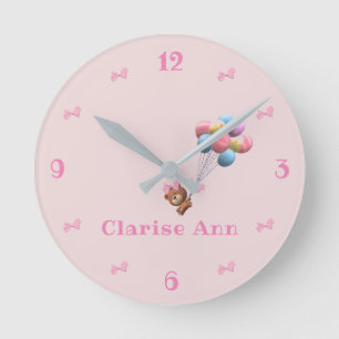 Horloge Ronde Ours mignon et ballons personnalisés