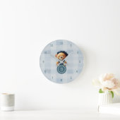 Horloge Ronde Ours Monogramme bleu En vichy mûr (Maison)