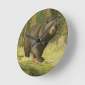 Horloge Ronde Ours noir faisant un pas sur un tronc d'arbre (Angle)