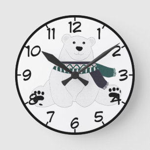 Horloge Ronde Ours Polaire Avec Écharpe