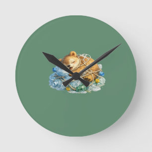 Horloge Ronde Ours se reposant sur des déchets plastiques Faune