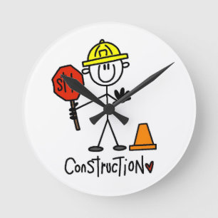 Horloge Ronde Ouvrier de construction bonhomme allumette