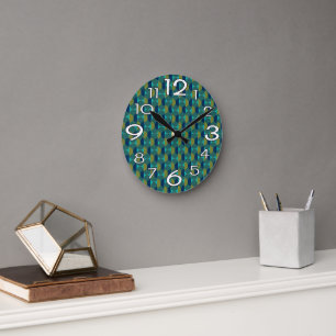 Horloge Ronde Ovales et demi-cercles rétro turquoise