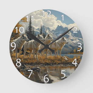 Horloge Ronde Pack Wolf au bord du lac