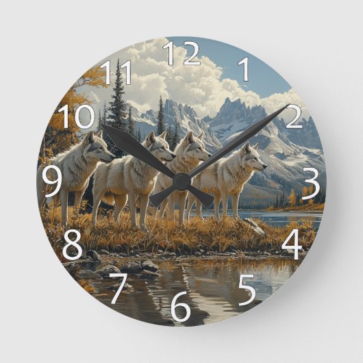 Horloge Ronde Pack Wolf au bord du lac (Recto)