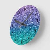 Horloge Ronde Pailleté scintillant violet lavande et vert aqua s (Angle)