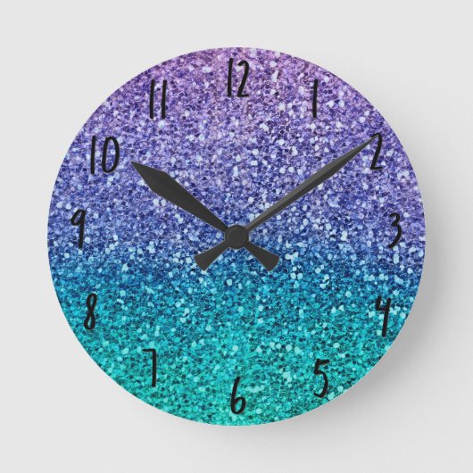 Horloge Ronde Pailleté scintillant violet lavande et vert aqua s (Recto)