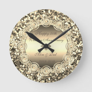 Horloge Ronde Paillettes de diamants dorés 50e anniversaire de