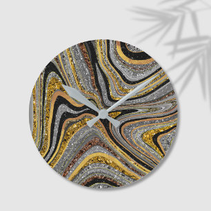 Horloge Ronde Paillettes Glam Brillant fille marbre art gris or