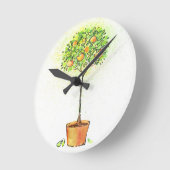 Horloge Ronde Painted watercolor citrus tree in pot (Angle)