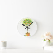 Horloge Ronde Painted watercolor citrus tree in pot (Maison)