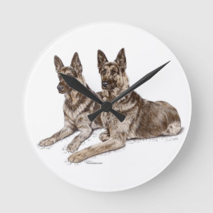 Horloge Ronde Paire de chiens bergers allemands