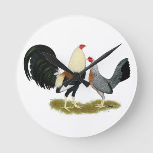 Horloge Ronde Paire de coq de combat gris